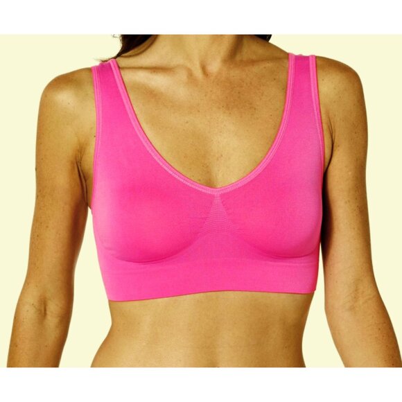 NEW Rhonda Shear Seamless Ahh Bra Pink Comfort Ruched Stretchy Cropped Bralette - Picture 1 of 7